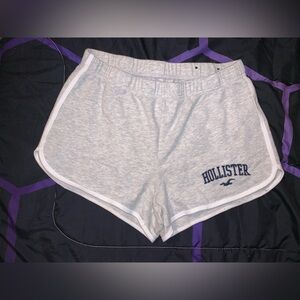 Hollister High Rise Logo Shorts XS gray with white trim and Hollister logo